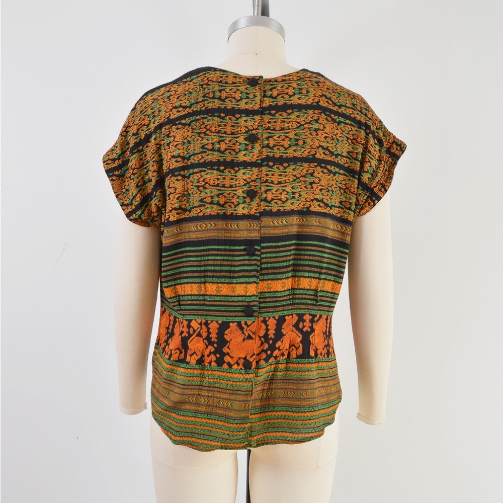 VTG black orange green rayon batik tribal top skirt set small medium - Picture 3 of 16